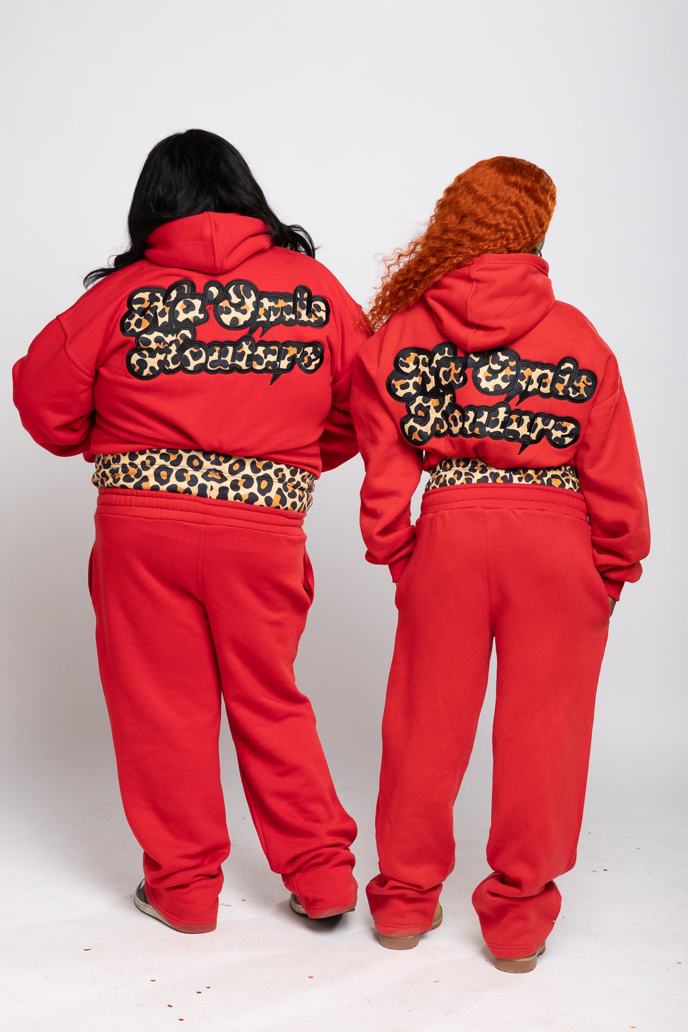 Red & Leopard Print Double Waist Hoodie & Jogger Set