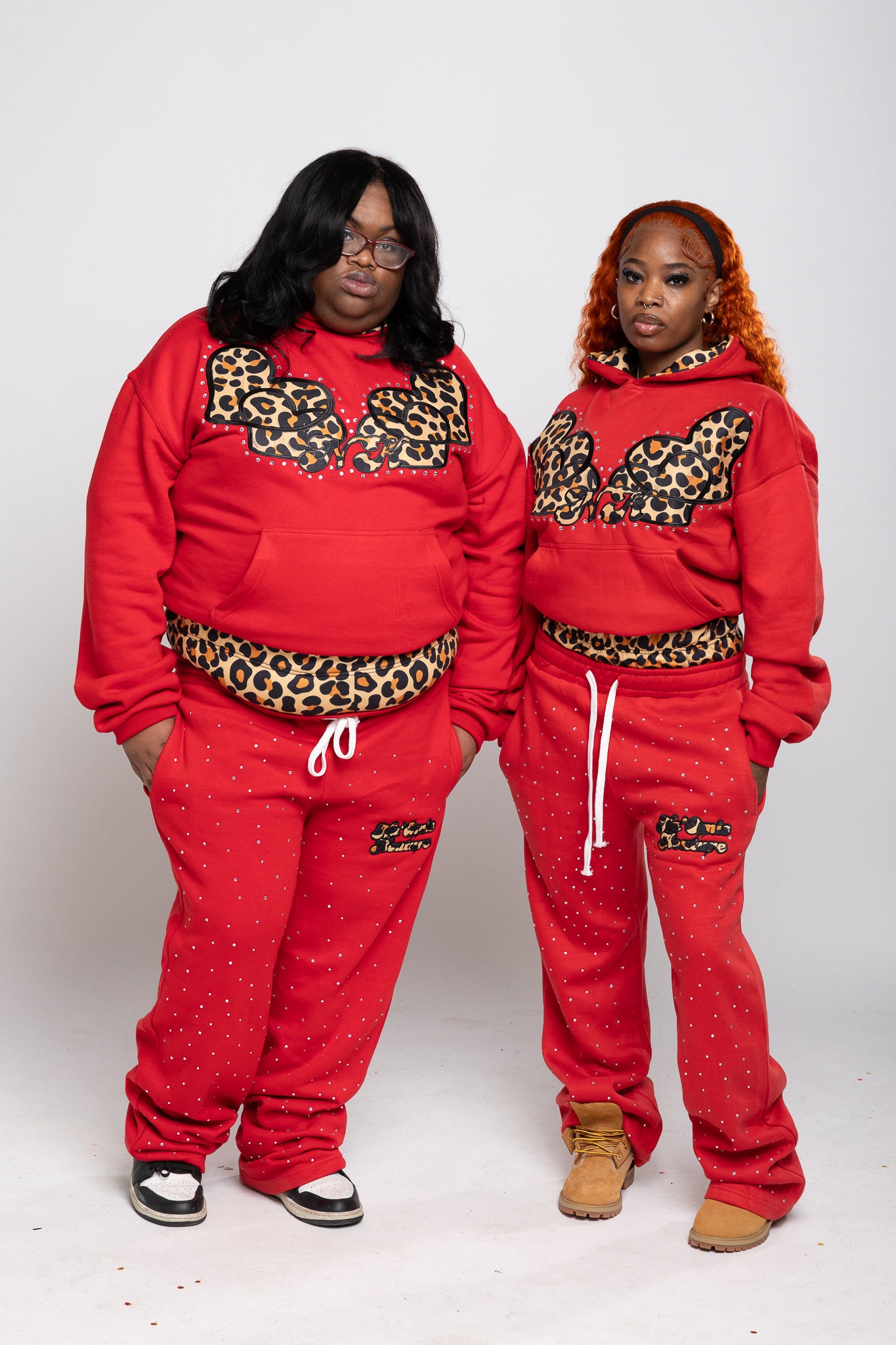 Red & Leopard Print Double Waist Hoodie & Jogger Set